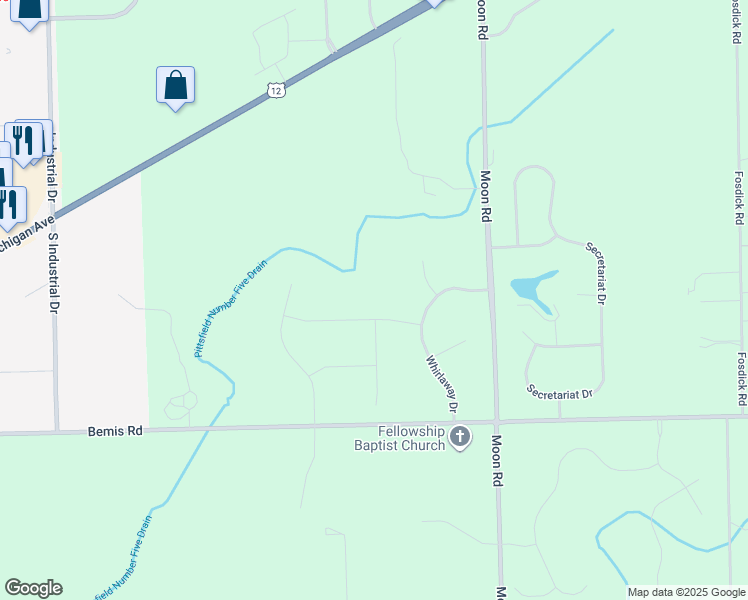 map of restaurants, bars, coffee shops, grocery stores, and more near 7780 Whirlaway Drive in Saline