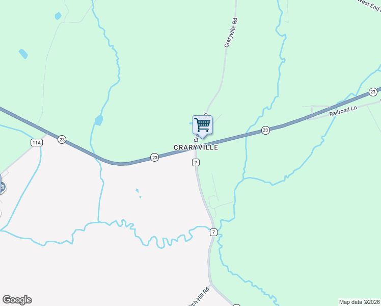 map of restaurants, bars, coffee shops, grocery stores, and more near 2 County Road 7 in Craryville