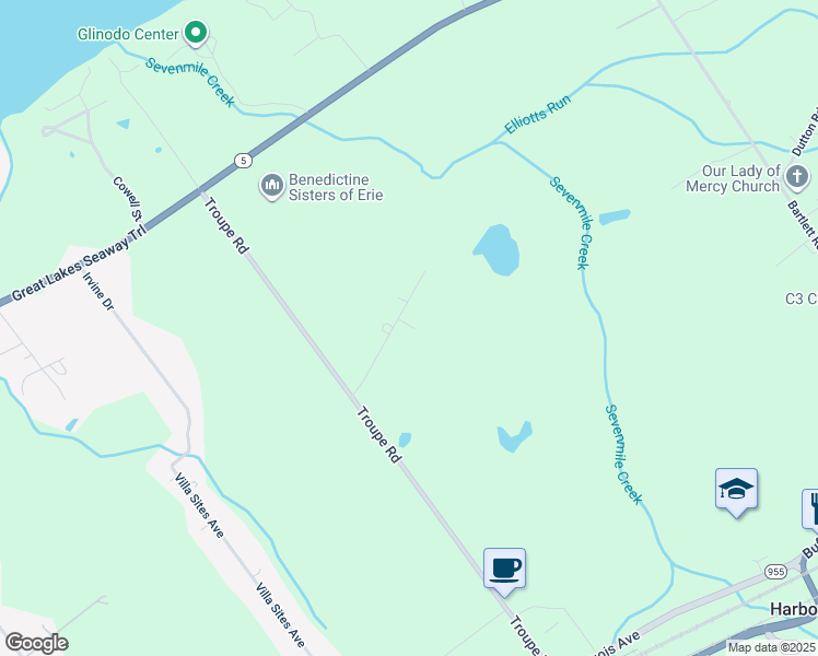 map of restaurants, bars, coffee shops, grocery stores, and more near 6111 Redwood Dr in Erie