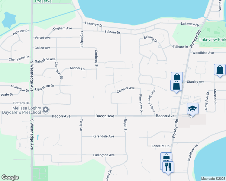 map of restaurants, bars, coffee shops, grocery stores, and more near 1037 Chaucer Avenue in Portage