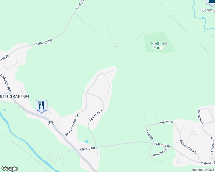 map of restaurants, bars, coffee shops, grocery stores, and more near 9 Klondike Road in Grafton