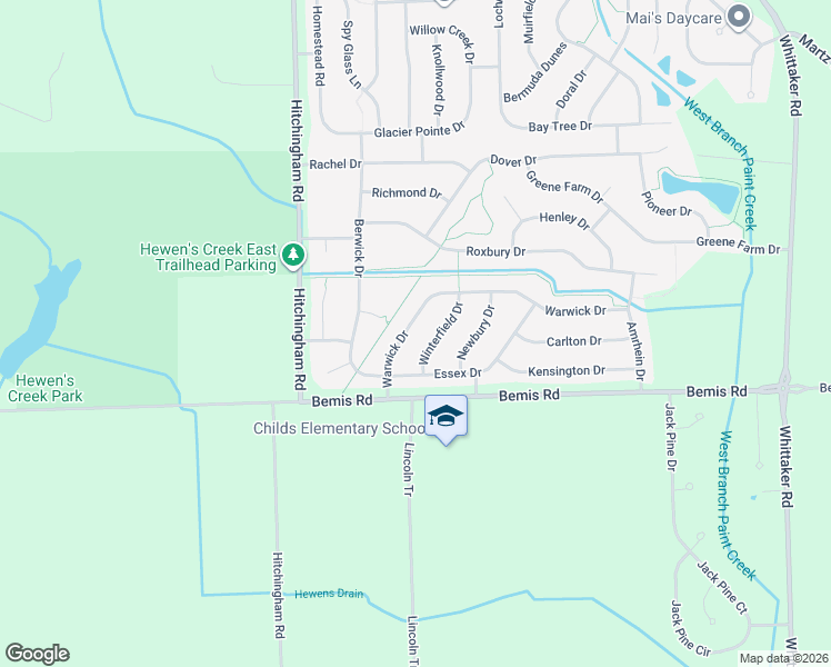 map of restaurants, bars, coffee shops, grocery stores, and more near 7219 Warwick Drive in Ypsilanti