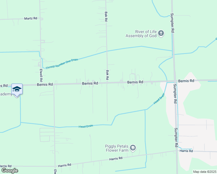 map of restaurants, bars, coffee shops, grocery stores, and more near 46365 Bemis Road in Belleville