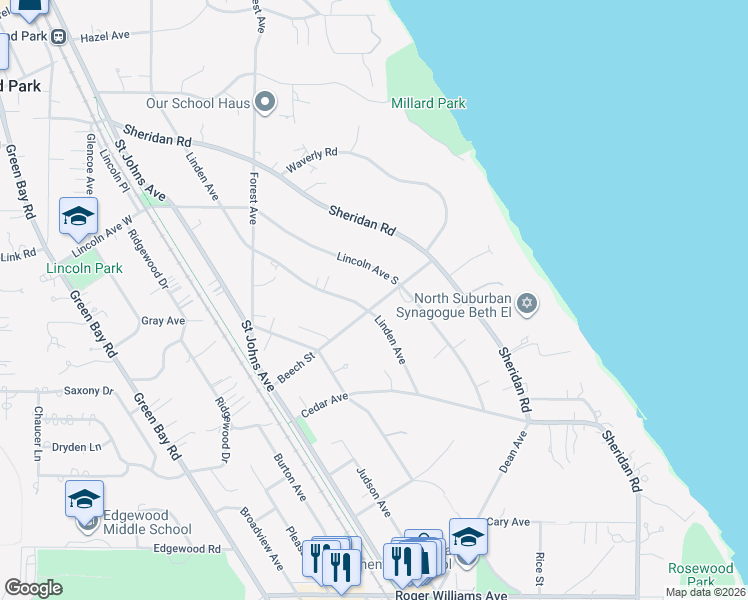 map of restaurants, bars, coffee shops, grocery stores, and more near 1300 Lincoln Avenue South in Highland Park