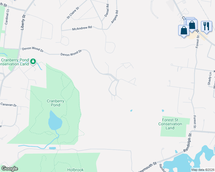 map of restaurants, bars, coffee shops, grocery stores, and more near 104 Bradford Commons Lane in Braintree