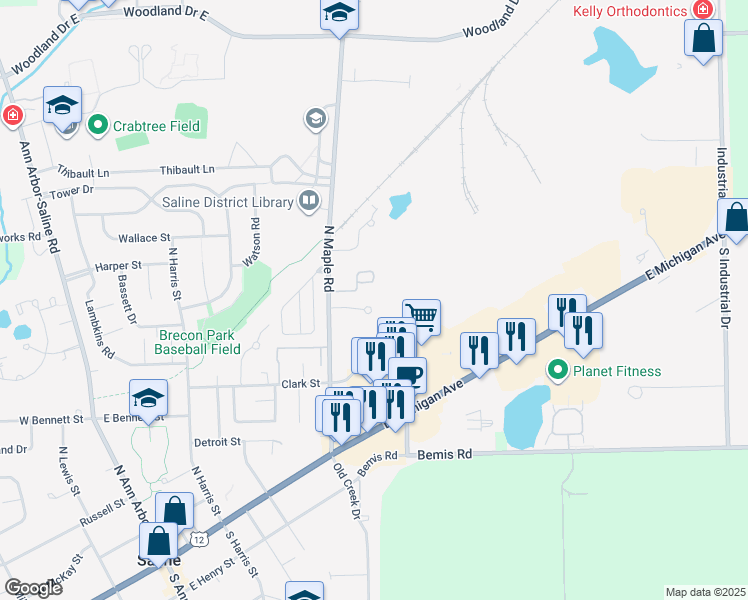 map of restaurants, bars, coffee shops, grocery stores, and more near 607 Echo Court in Saline