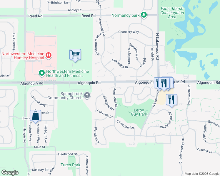 map of restaurants, bars, coffee shops, grocery stores, and more near 3 Tenneyson Court in Lake in the Hills