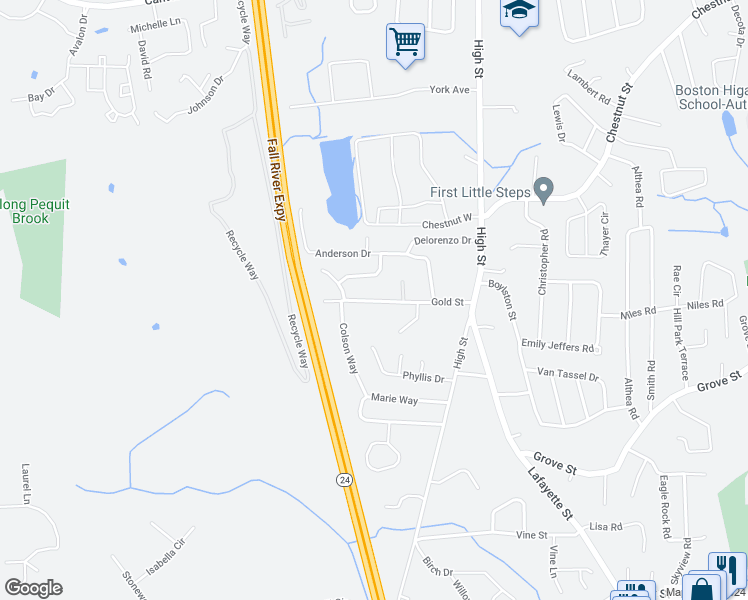 map of restaurants, bars, coffee shops, grocery stores, and more near 81 Gold Street in Randolph