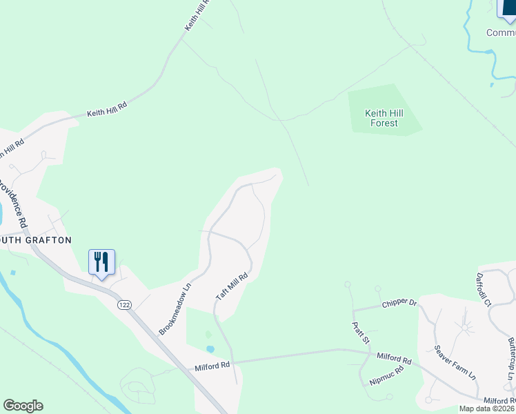 map of restaurants, bars, coffee shops, grocery stores, and more near 9 Klondike Road in Grafton