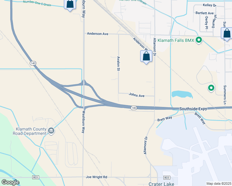 map of restaurants, bars, coffee shops, grocery stores, and more near 5648 Avalon Street in Klamath Falls