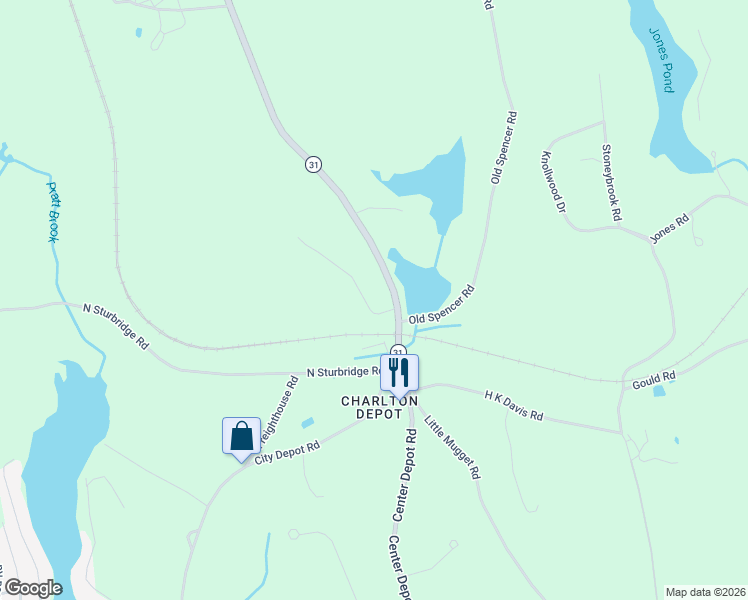 map of restaurants, bars, coffee shops, grocery stores, and more near 10 Curtis Hill Road in Charlton