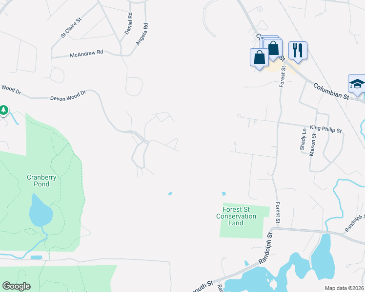 map of restaurants, bars, coffee shops, grocery stores, and more near 370 Tilden Commons Lane in Braintree