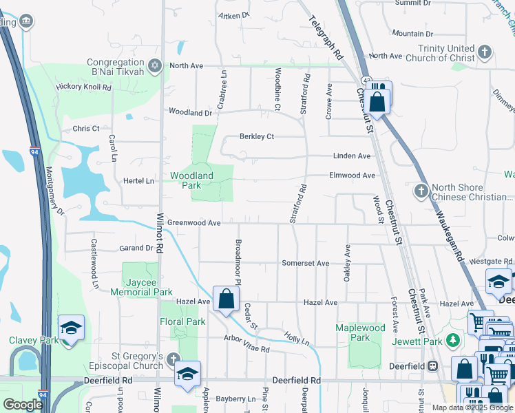 map of restaurants, bars, coffee shops, grocery stores, and more near 1331 Meadow Lane in Deerfield