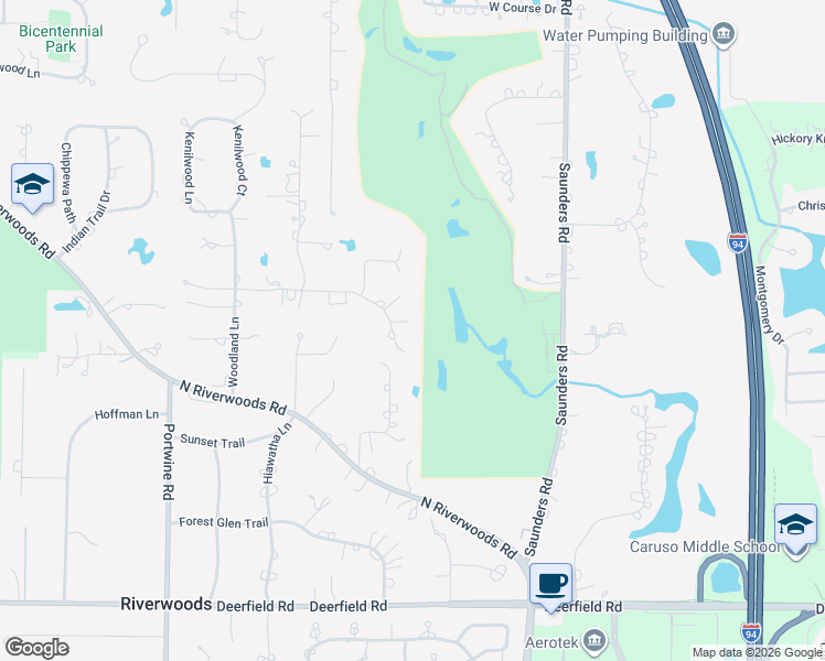 map of restaurants, bars, coffee shops, grocery stores, and more near 2590 Crestwood Lane in Riverwoods