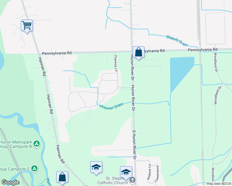 map of restaurants, bars, coffee shops, grocery stores, and more near 37414 Theresa Lane in Brownstown Charter Township