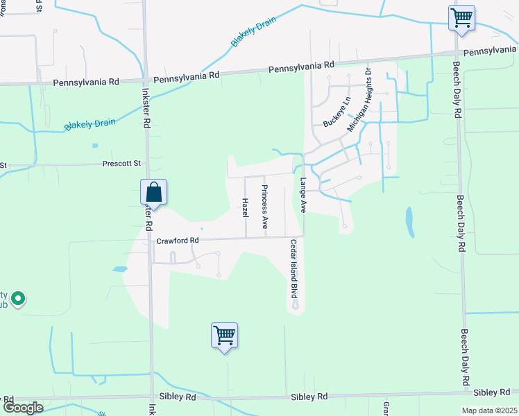 map of restaurants, bars, coffee shops, grocery stores, and more near 17832 Princess Avenue in Brownstown Charter Township