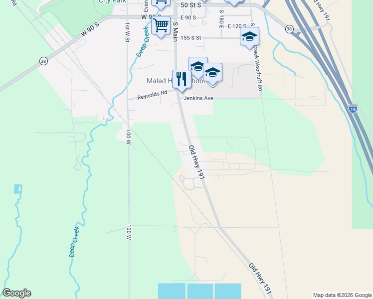 map of restaurants, bars, coffee shops, grocery stores, and more near 465-699 South Main Street in Malad City