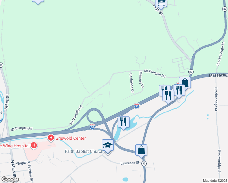 map of restaurants, bars, coffee shops, grocery stores, and more near 8 Birch Hill Road in Palmer
