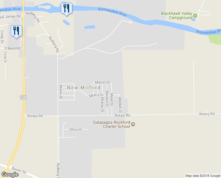 map of restaurants, bars, coffee shops, grocery stores, and more near 301 Mead Drive in Rockford