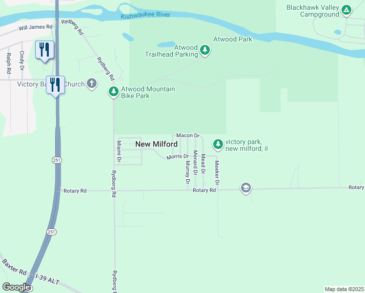 map of restaurants, bars, coffee shops, grocery stores, and more near 110 Mitchell Drive in Rockford