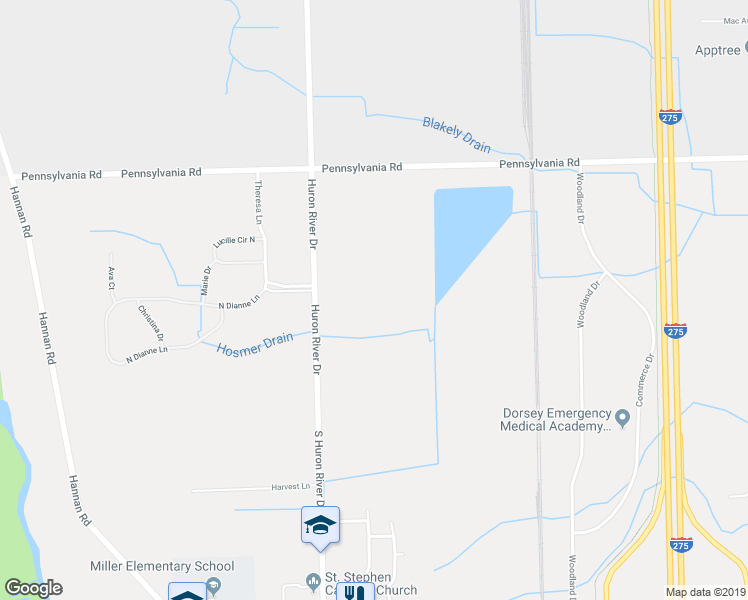 map of restaurants, bars, coffee shops, grocery stores, and more near 17525 Huron River Drive in Huron Charter Township