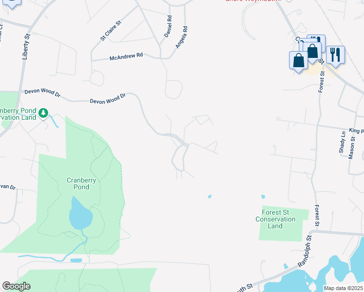 map of restaurants, bars, coffee shops, grocery stores, and more near 64 Bradford Commons Lane in Braintree