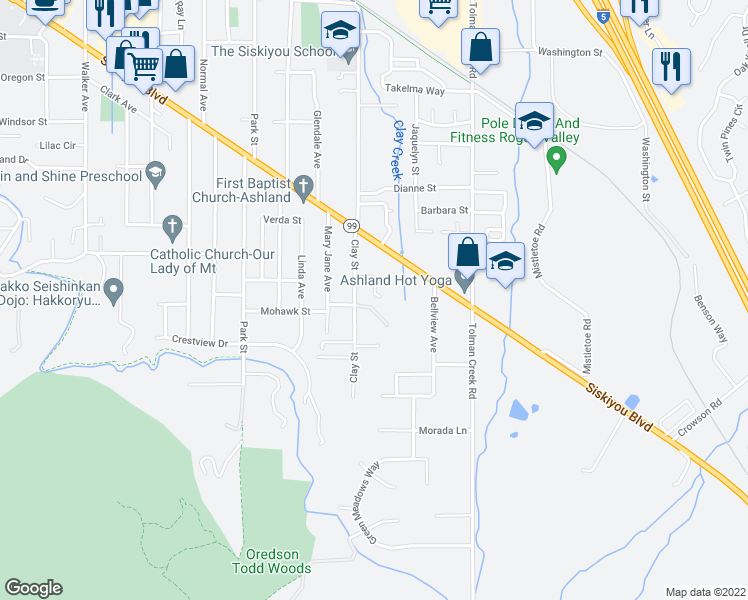 map of restaurants, bars, coffee shops, grocery stores, and more near 2261 Chitwood Lane in Ashland
