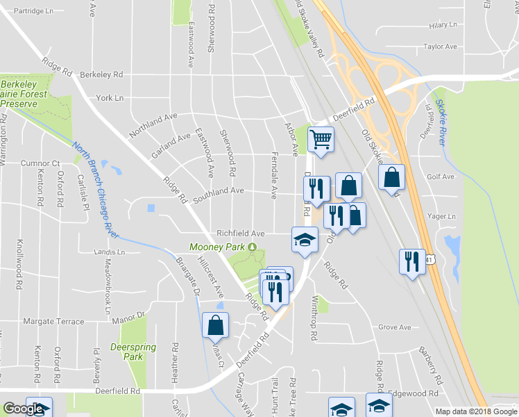 map of restaurants, bars, coffee shops, grocery stores, and more near 1261 Cavell Avenue in Highland Park