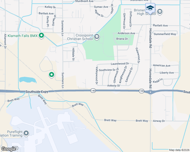 map of restaurants, bars, coffee shops, grocery stores, and more near 5440 Valleywood Drive in Klamath Falls