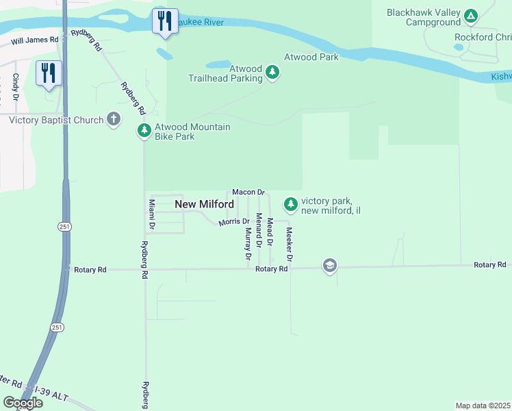 map of restaurants, bars, coffee shops, grocery stores, and more near 301 Mead Drive in Rockford