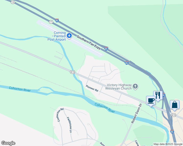 map of restaurants, bars, coffee shops, grocery stores, and more near 600 Blossom Lane in Painted Post