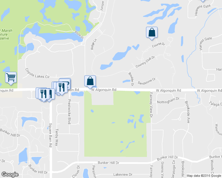 map of restaurants, bars, coffee shops, grocery stores, and more near 4614 W Algonquin Rd in Lake in the Hills