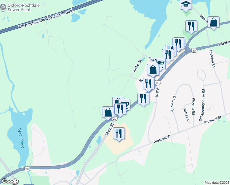 map of restaurants, bars, coffee shops, grocery stores, and more near 22 Blaker Street in Auburn