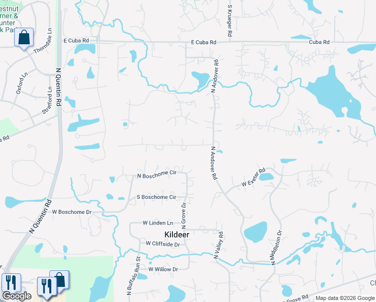 map of restaurants, bars, coffee shops, grocery stores, and more near 21181 West Brandon Road in Kildeer