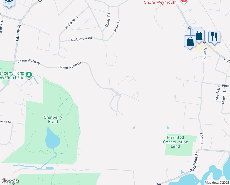 map of restaurants, bars, coffee shops, grocery stores, and more near 47 Bradford Commons Lane in Braintree