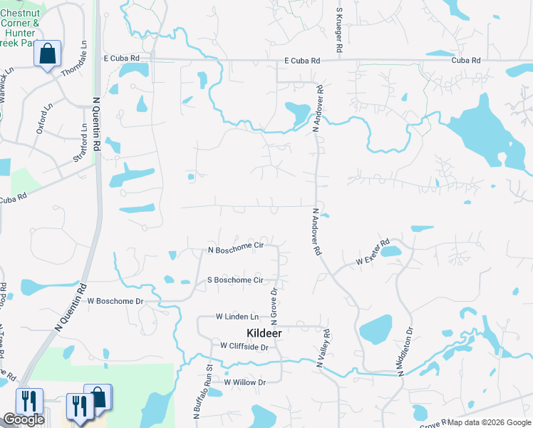 map of restaurants, bars, coffee shops, grocery stores, and more near 21181 West Brandon Road in Kildeer
