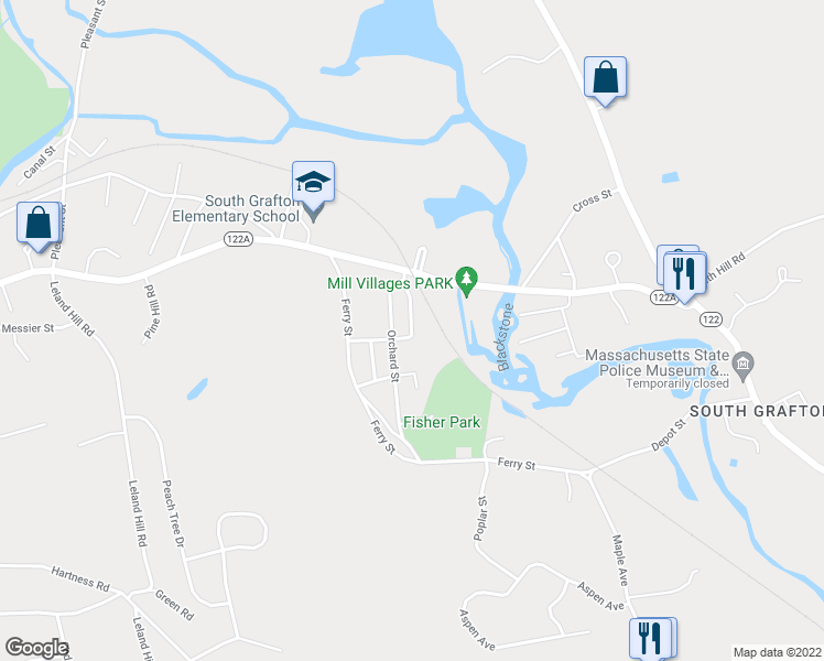 map of restaurants, bars, coffee shops, grocery stores, and more near 37 Sampson Street in Grafton
