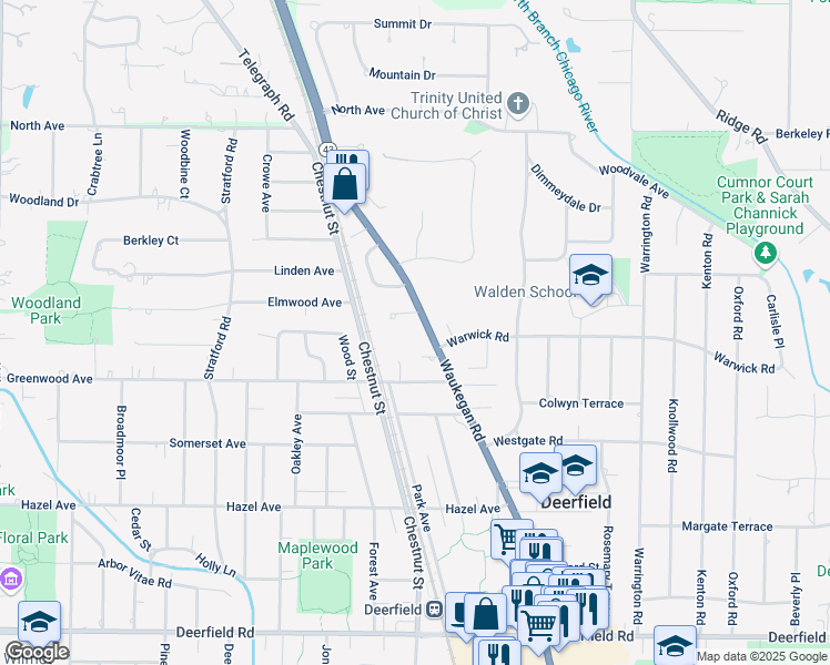map of restaurants, bars, coffee shops, grocery stores, and more near 1330 Barclay Lane in Deerfield