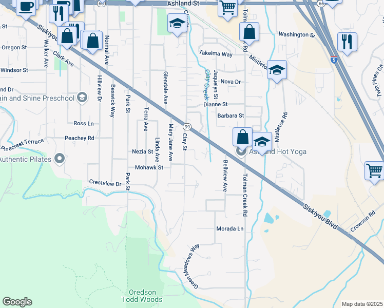 map of restaurants, bars, coffee shops, grocery stores, and more near 2261 Chitwood Lane in Ashland