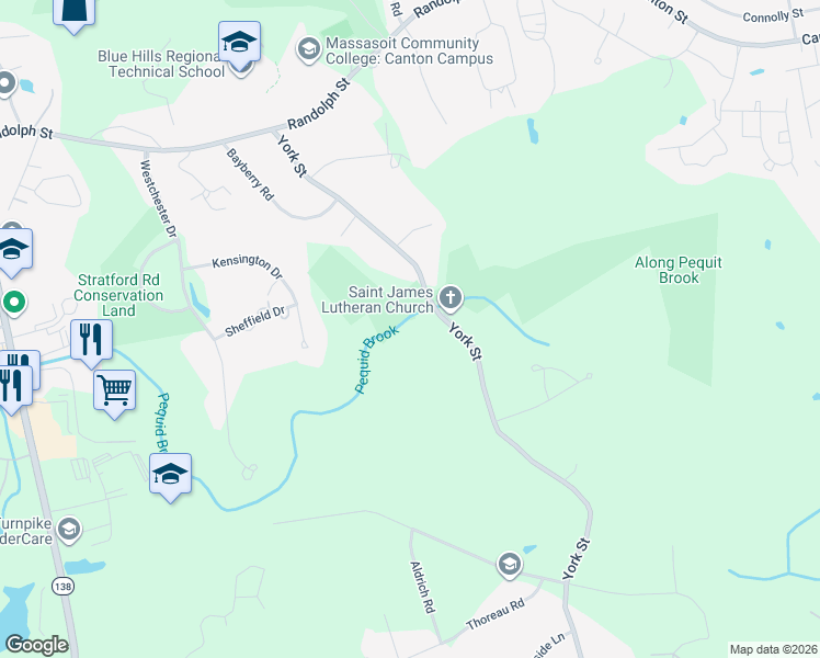 map of restaurants, bars, coffee shops, grocery stores, and more near 197 York Street in Canton