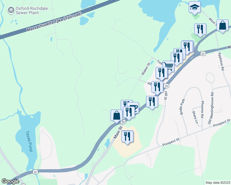 map of restaurants, bars, coffee shops, grocery stores, and more near 22 Blaker Street in Auburn
