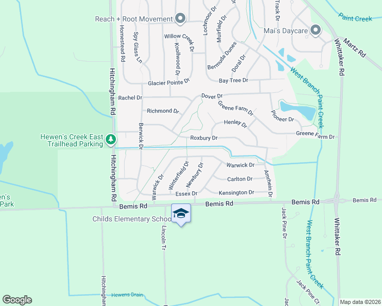 map of restaurants, bars, coffee shops, grocery stores, and more near 7830 Newbury Drive in Ypsilanti