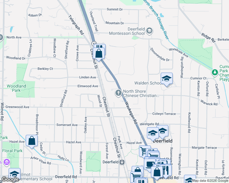 map of restaurants, bars, coffee shops, grocery stores, and more near 970 Ivy Lane in Deerfield