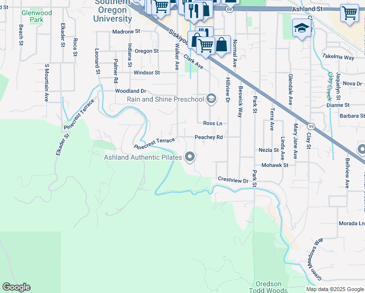 map of restaurants, bars, coffee shops, grocery stores, and more near 1595 Peachey Road in Ashland