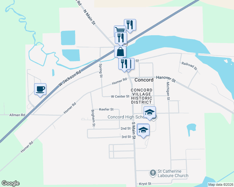 map of restaurants, bars, coffee shops, grocery stores, and more near 114 Maple Street in Concord