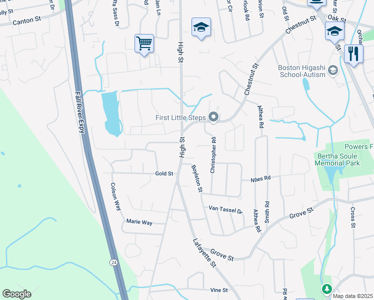 map of restaurants, bars, coffee shops, grocery stores, and more near 2 Delorenzo Drive in Randolph