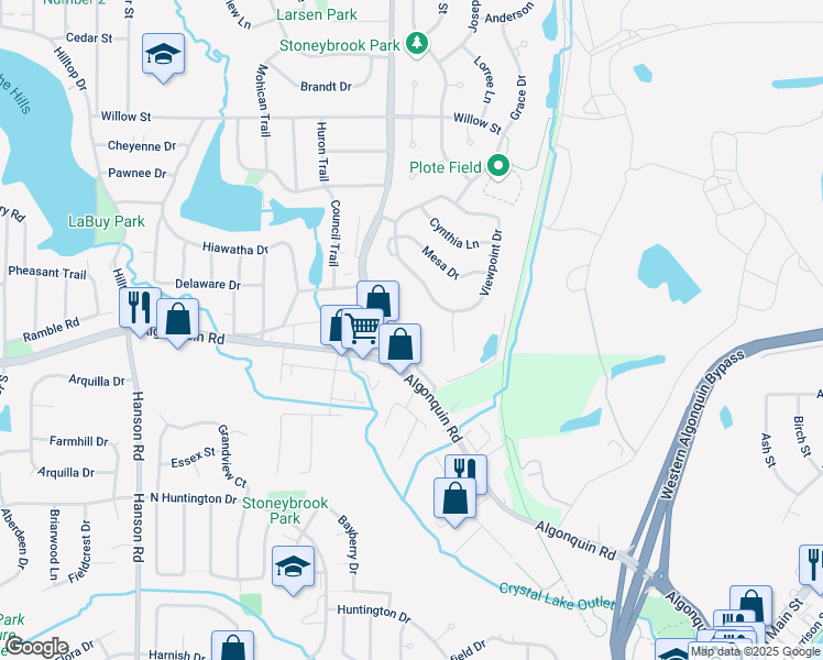 map of restaurants, bars, coffee shops, grocery stores, and more near 1080 West Algonquin Road in Lake in the Hills