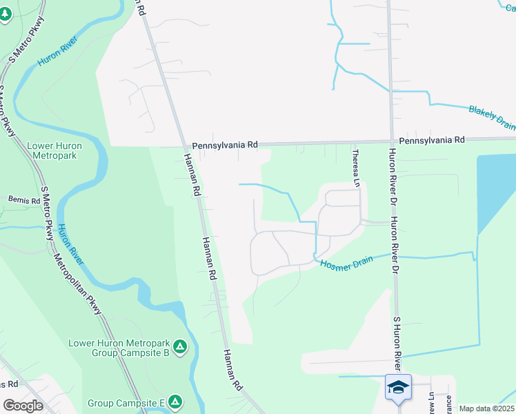 map of restaurants, bars, coffee shops, grocery stores, and more near 17450 Ava Court in Huron Charter Township