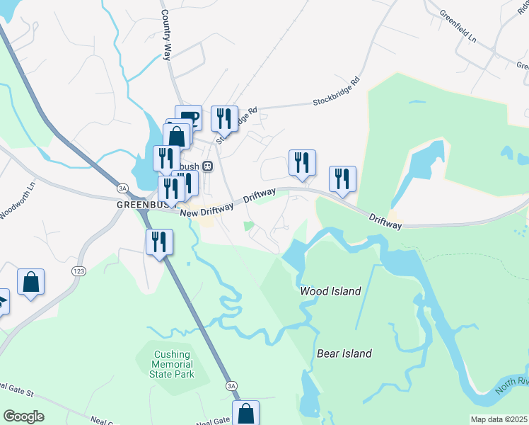 map of restaurants, bars, coffee shops, grocery stores, and more near 309 Driftway in Scituate