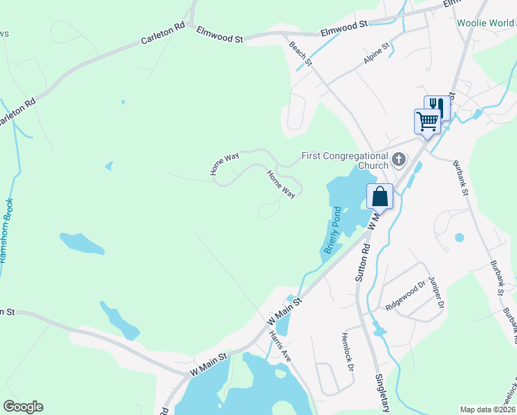 map of restaurants, bars, coffee shops, grocery stores, and more near 5 Brierly Circle in Millbury